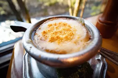 French onion soup from The Peddler Steakhouse