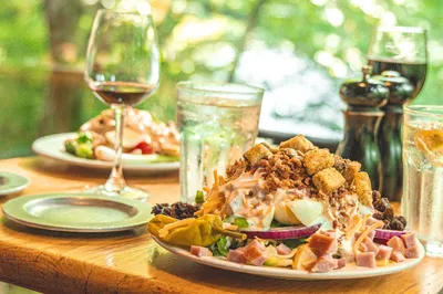 salad and wine