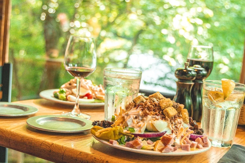 Salad and wine